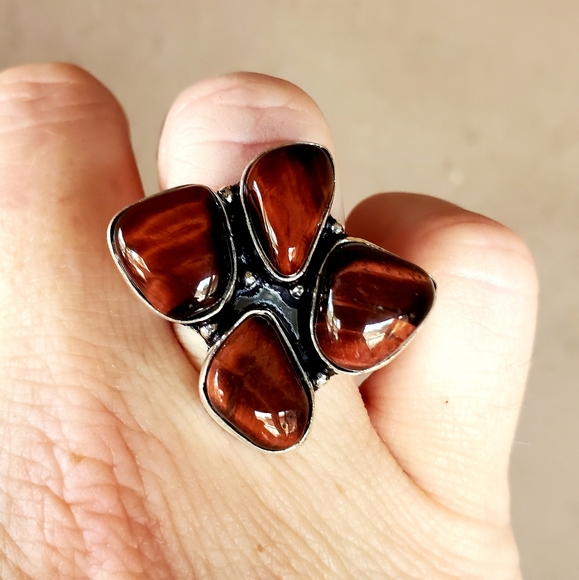New Red Tiger Eye 925 Silver Ring. - Picture 7 of 16